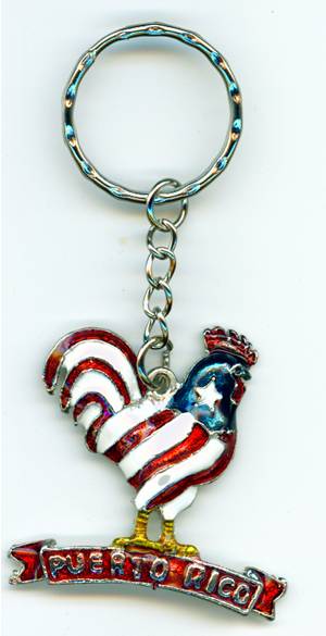 Dulces Tipicos Puerto Rican Flag Key Chain with Rooster Puerto Rico